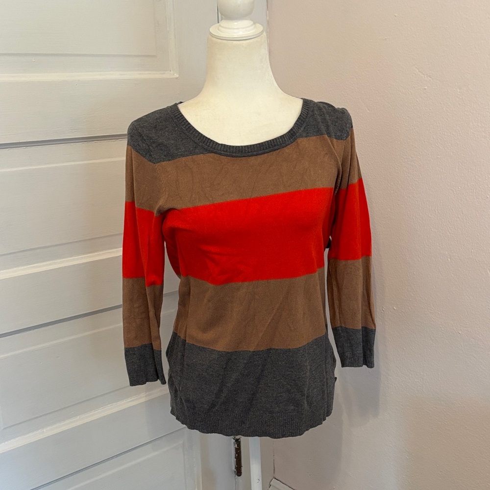 The Limited Striped Long Sleeve Top in Gray, Red, and Brown